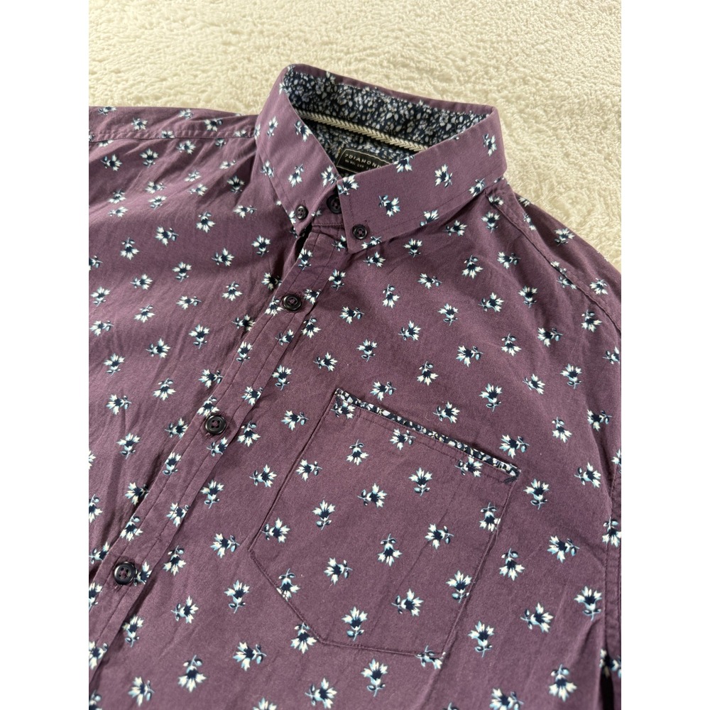 Men's 7 Diamonds Short Sleeve Maroon Floral Button Up Shirt Collared Clean Large